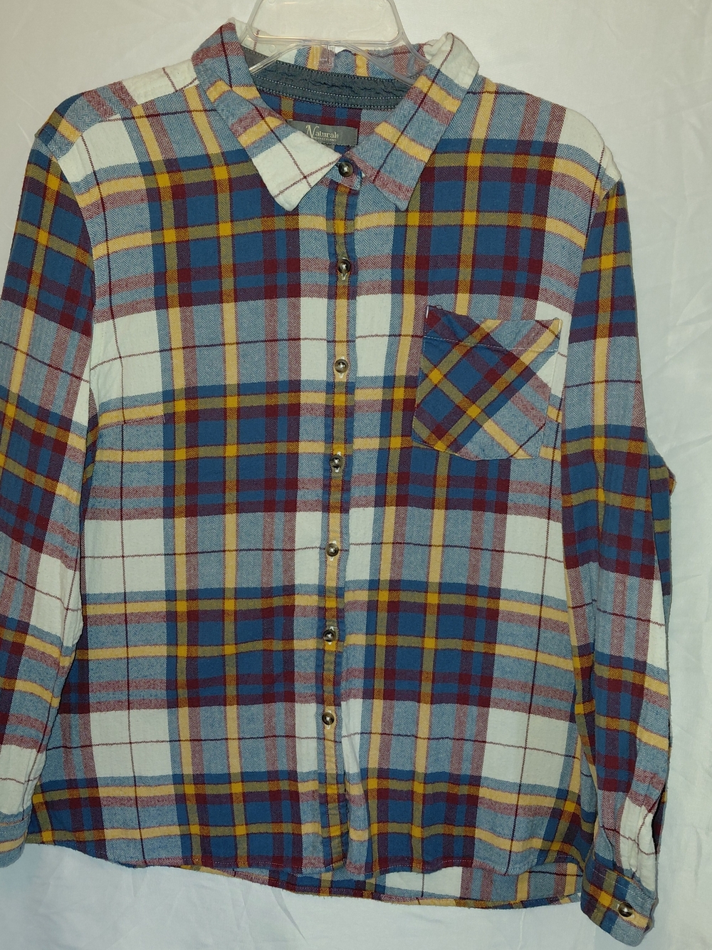 Natural Reflections Plaid Button-Down Shirt in Blue, White & Yellow #2592